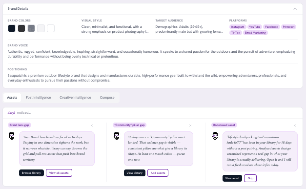 Daryl brand profile and proactive alerts